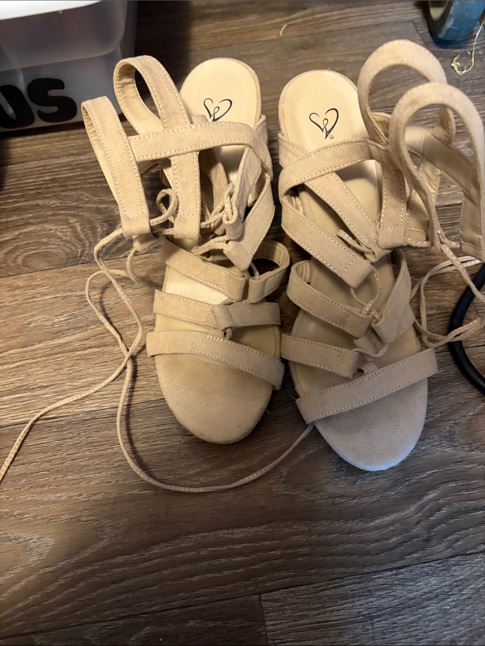 Beige Strappy Lace-Up Women’s Sandals